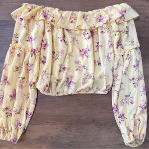 Small, Yellow Floral Off the Shoulder Blouse with Ruffles